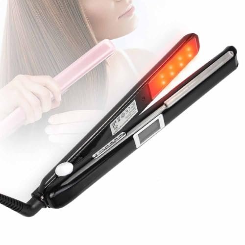 Piastra professionale per capelli a ultrasuoni, piastra a raggi infrarossi con piastra piatta, trattamento alla cheratina per capelli crespi, recupera i capelli danneggiati, display LCD (nero)