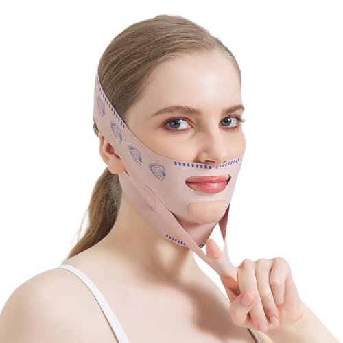 QOMJUFA Fascia Viso Lifting,Maschera lifting doppio mento,fascia post lifting viso collo,Molteplici modi di indossare