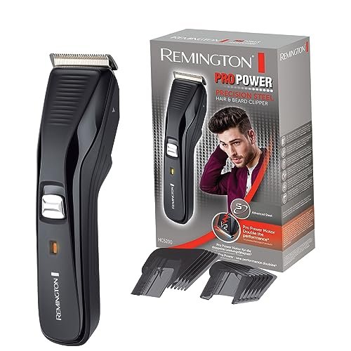 Remington Tagliacapelli - Lame in Acciaio Inox - Motore ProPower: Velocità di taglio 300 mm-s, 2 pettini accessori, Funzionamento a rete-batteria agli ioni di litio, Tagliacapelli Pro Power HC5200