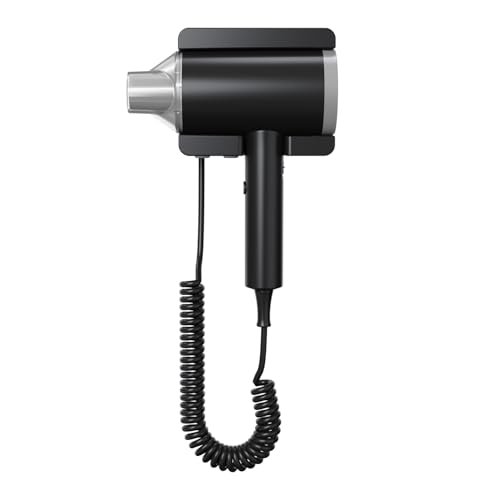 RYing Potente Asciugacapelli a Parete 1875W con Interruttore di Sicurezza,Elegante Phono da Parete Muro con Supporto per Bagno,Hotel Albergo e Casa (nero)