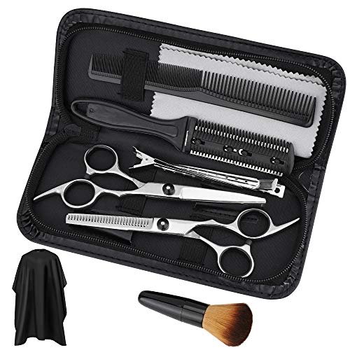 Set di forbici da parrucchiere, Set Forbici per capelli con Mantella da barbiere Capelli rasoio e clip professionale per tagliare ( 10 Pezzi/Set )