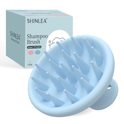 SHINLEA Massaggiatore Cuoio Capelluto in Silicone,Spazzola Shampoo aiuta la crescita dei capelli e rimuove la forfora,uso bagnato e asciutto,blu