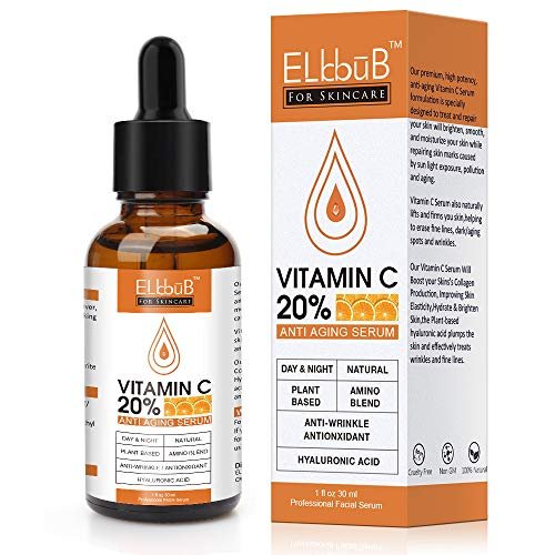 SIERO VISO VITAMINA C 20% Con Ingredienti Vegani Antietá, Antirughe e Antimacchie - Naturale & Biologico con Acido Ialuronico Puro per Collo, Décolleté e Contorno Occhi