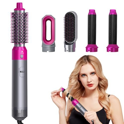 Spazzola Ad Aria Calda 5 in 1 - Spazzola Asciugacapelli 1000W Ferro Arricciacapelli Ioni Negativi con 3 Temperature, Air Styler per Asciugatura Raddrizzamento Stampaggio Volume