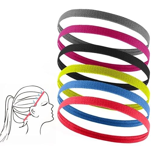 Sport Sottili Fascette Capelli, 6 Pezzi Fascette per Capelli che Assorbono il Sudore, Fascette Capelli Donna, Fascette Capelli Uomo, Fasce per Capelli Adatte per Corsa, Yoga, Danza e Altri Sport