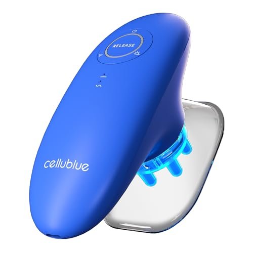 Ventosa anticellulite elettrica Cellublue - Apparecchio professionale per massaggio anticellulite con effetto palpato-rotolato, 6 livelli regolabili di intensità e luce blu integrata