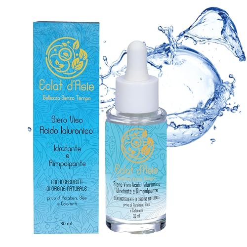 30ml Siero Viso Acido Ialuronico Triplo Peso Molecolre Antimacchia e Antiage con Vitamina C ed E, Collagene, Effetto Idratante e Rimpolpante, Formula Naturale Vegana Made in Italy