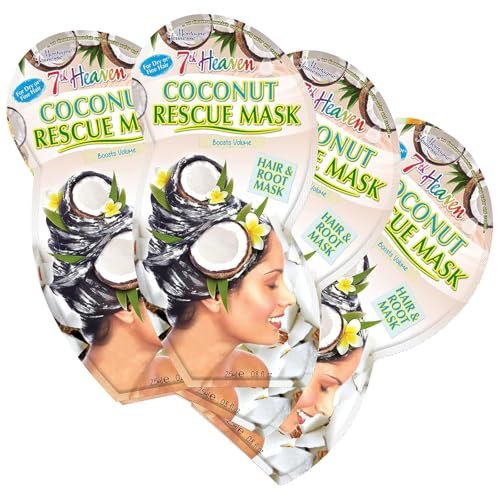 7th Heaven 'Coconut Rescue Masque' per il salvataggio di capelli e radici con oli di cocco frullati e quinoa ricca di proteine per rafforzare e aumentare il volume (confezione da 4)