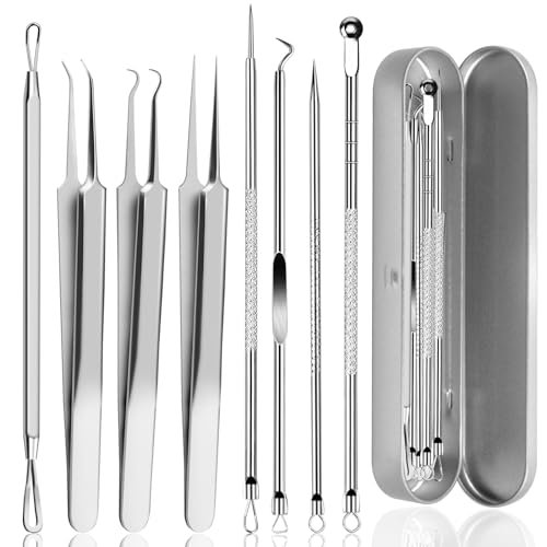 8 Pezzi Kit di Strumenti Rimozione Punti Neri Dal Viso, Acciaio Inossidabile Blackhead Remover Tools set, Estrattori di Comedoni Schiacciare Brufoli Togli i Macchie Acne