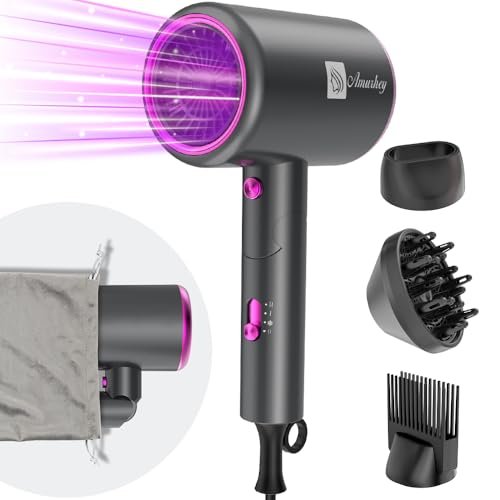 Asciugacapelli ionico 2400W con Borsa da viaggio [Leggero, alta velocità & pieghevole] Set per Acconciature con Concentratore/Diffusore/Pettine per volume, Phon Capelli a Temperatura Costante