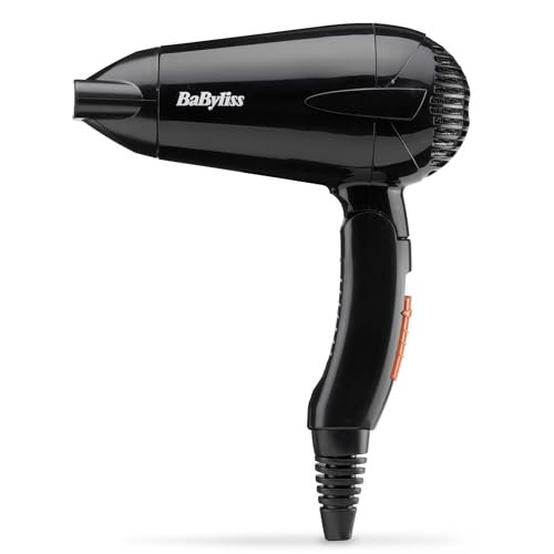BaByliss Asciugacapelli da viaggio, leggero e potente, 2000W, Doppio voltaggio, utilizzo universale, 2 temperature/velocità, nero/arancione, 5344E