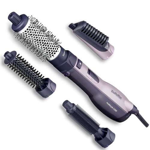 BaByliss Spazzola ad aria, 4 accessori intercambiabili, funzione anti-crespo, Ceramica, Multi-Style, Nero, AS121E