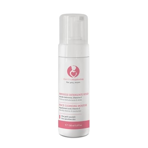 DERMOMAMMA | Mousse Detergente Viso,con Acido Ialuronico, Vitamina E, Vite Rossa, Tensioattivi Vegetali, Protegge la Barriera, Lava in modo delicato,Indicata in Gravidanza e Allattamento - 150ml