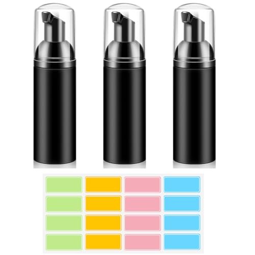 Dispenser Sapone Schiuma, 3 Pezzi 60 ml Bottiglia di Schiuma, Transparent Dispenser Sapone Schiuma Foam Bottle Riutilizzabili per Cosmetici, Lozione, Bagno, Shampoo Liquidi (Nero)