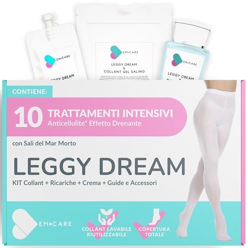 EM CARE Kit Completo Anticellulite 5 trattamenti Collant Drenanti + 5 Trattamenti Crema per Cellulite ai Sali del Mar Morto, Incluso Pantacartene per Risultati Potenziati