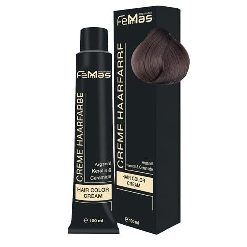 FemMas - Tintura per capelli biondo medio cenere 7.1, crema colorante professionale con olio di argan, cheratina e ceramidi, colorazione permanente o tintura, per risultati brillanti e durevoli, da