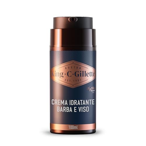 King C. Gillette CREMA IDRATANTE VISO E BARBA, Ammorbidisce La PELLE e La BARBA Incolta, Profumazione King C., Vitamina B, 100ml, per la CURA DELLA BARBA, Idea Regalo Uomo