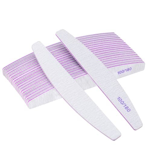 Lima per unghie, 20 Pezzi Lima unghie Professionale a Doppia Faccia Riutilizzabile 100/180 Grana per Uso Domestico e Salone, Gomma,Carta,Vetro, Bianco