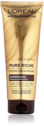 L'Oréal Paris Pure Riche Shampoo senza solfato con olio di camelina - Nutrizione e riparazione - Capelli secchi - 250 ml
