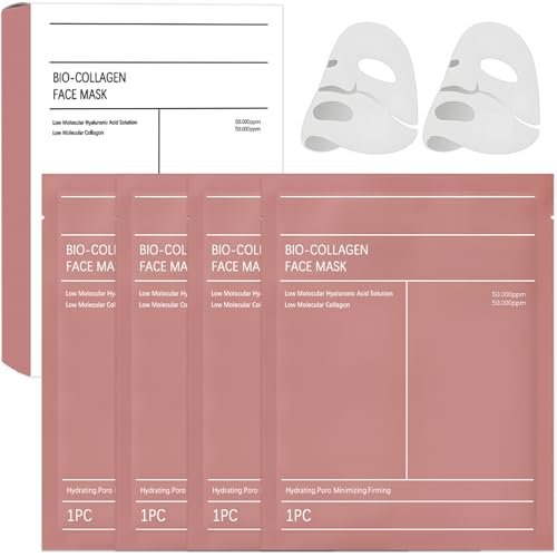 Maschera Collagene Viso - 4 Pezzi Maschere Viso Coreana, Bio Collagene Real Deep Mask Overnight, Skincare Coreana Maschere Viso Idratante Notte Donna Korean Face Mask, Affinamento dei Pori