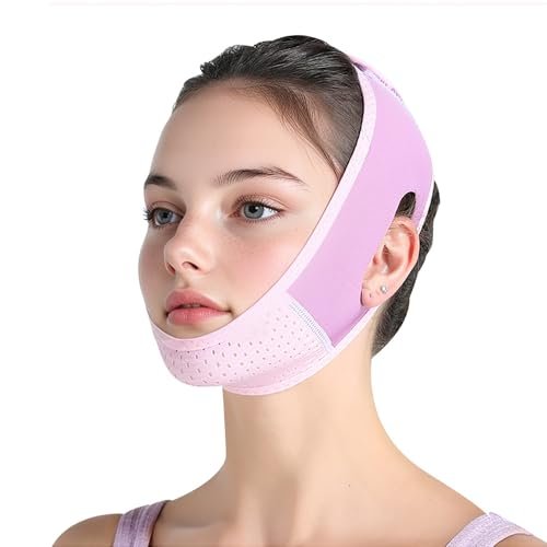 Maschere Riutilizzabili a V, Doppio Mento Maschera Viso Snellente, Fascia per il lifting del viso per il dimagrimento, Maschera lifting doppio mento, Cintura per il Sollevamento?Violetta?