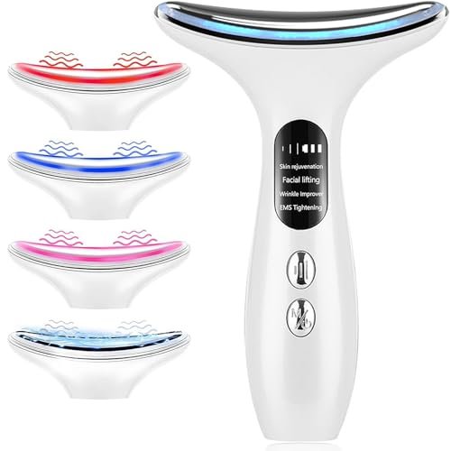 Massaggiatore Viso, 4 Modalità Pulizia Viso, Radiofrequenza Viso a 40-45°C, EMS Massaggio Viso, 4 in 1 Massaggiatore Viso Antirughe,Rassoda il Collo e il Viso Dispositivo di Bellezza Antirughe