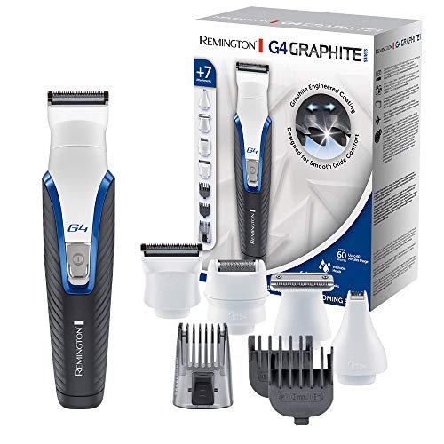 Remington Rasoio Elettrico Multiuso G4 - Rifinitore Viso, Taglia peli naso e orecchie, Regolabarba - 7 testine-pettini, funzionamento a rete/a batteria, Sopracciglia, Lame autoaffilanti, PG4000