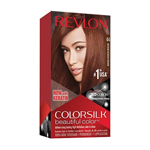 Revlon ColorSilk Colorazione Permanente Capelli Fai-da-te a Casa, Senza Ammoniaca e Arricchita con Cheratina, 44, Castano Ramato Medio