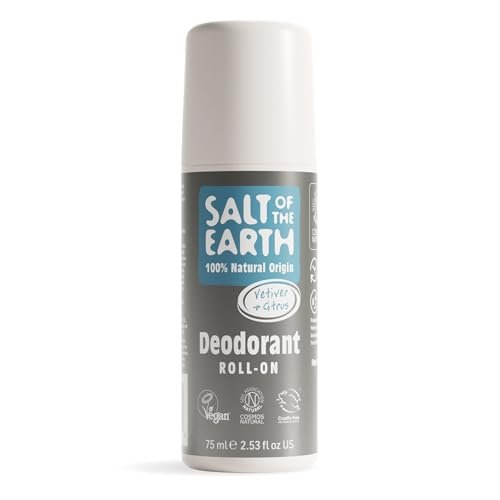 Salt of the Earth, Deodorante Uomo Roll on Naturale, Vetiver e Agrumi Pure Armour - Vegano, Protezione a Lunga Durata, Approvato da Leaping Bunny, Made in the UK - 75 ml