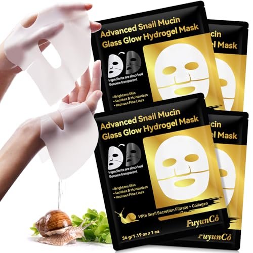 Siero Bava di Lumaca Maschera Collagene Viso Coreana con Proteine ​​di lumaca, Maschera Coreana Viso Collagene,Snail Mucin Glass Glow Hydrogel Mask,Riduce le Linee Sottili,Rafforza la Barriera Cutanea
