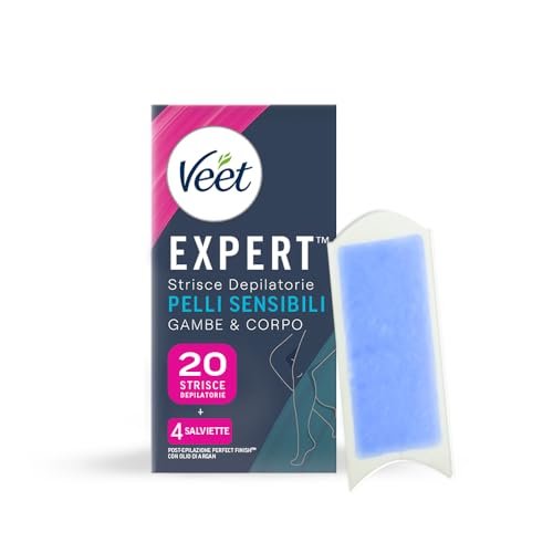 Veet Expert Strisce Corpo e Gambe Pelli Sensibili, 20 strisce