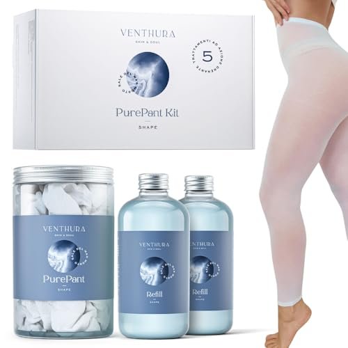 Venthura - Kit 5 Trattamenti Anticellulite Professionale al Sale del Mar Morto - Pantacollant Anticellulite Drenante e Liquido Ricarica Soluzione Shape - 5 Pantacartene in Omaggio