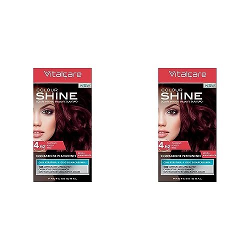 Vitalcare | Colourshine - Colorazione Permanente Professionale, Tinta Capelli Senza Ammoniaca, Tintura Capelli con Cheratina e Olio di Macadamia, n° 4.62, Castano Rosso Irisé (Confezione da 2)