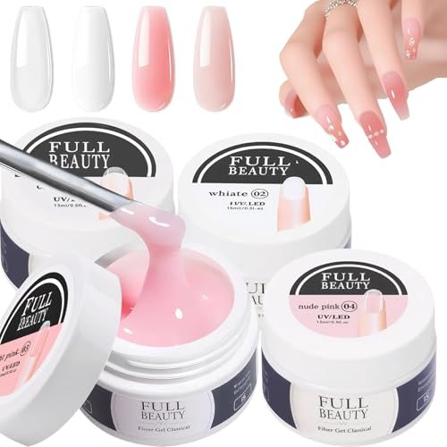 4 * 15ml Builder Nails Gel Ricostruzione Unghie, Builder Gel Unghie, Ricostruzione Professionale, Adatto per Principianti e Professionisti