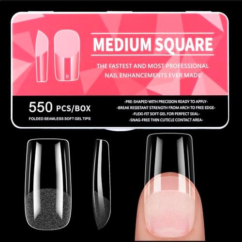 550 Pezzi Tip in Gel Unghie, 11 Taglie Tip Unghie Ricostruzione, Unghie Finte Copertura Completa, Gel Tips Unghie Quadrate per Salone Manicure, Nail Art Principiante