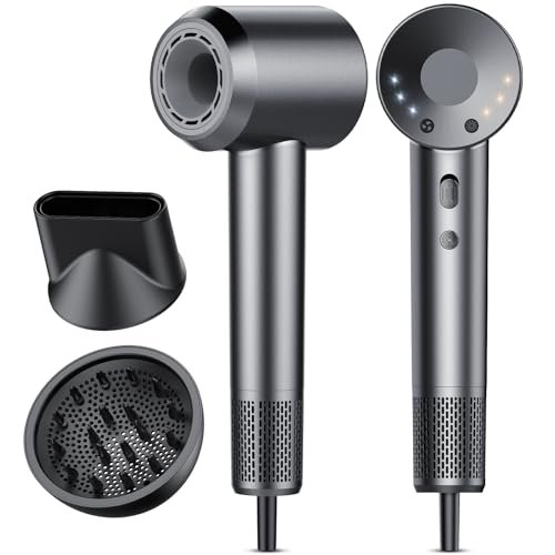 Asciugacapelli, 160.000 Giri/min Phon Capelli Professionale con 500 Milioni Ioni Negativi, 3 Velocità & 4 Temperature, Basso Rumore, Diffusore Magnetico e Ugello Inclusi