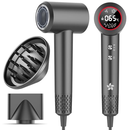 Asciugacapelli Ionico con Diffusore, Phon Capelli Professionale, Phon al Plasma da 400 Milioni, Motore Brushless da 110.000 giri/min per Asciugatura Rapida, 57dB Rumore Basso per Viaggio e Familiari