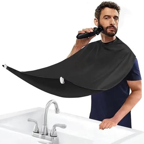 BARAC Grembiule da barba, a lungo strato, per tagliare i capelli da barberia, per raccogliere i peli della barba per una rasatura pulita, grembiule da barba, con 2 ventose, completamente impermeabile,