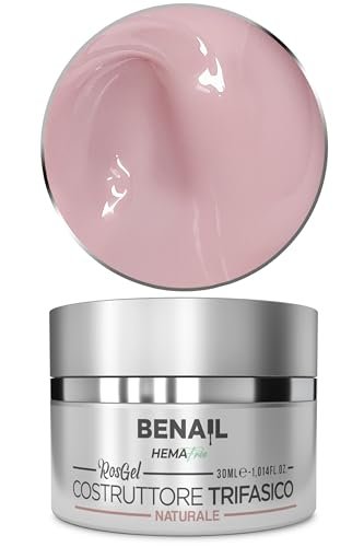 Benail | Gel ricostruzione unghie coprente, eleastico, non crea sollevamenti. Gel costruttore per unghie trifasico per ricostruzione unghie, allungamento, copertura o refil da 30 ml. (Naturale)