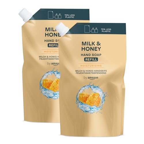 by Amazon, Ricarica di sapone per le mani al latte e miele, 2 x 1000 ml