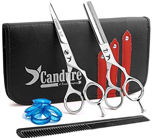 Candure Forbici Parrucchiere Professionali Barbiere Parrucchiere Forbici Sottili Lucido Set - Forbici Capelli per Sfoltire i Capelli Kit Forbice Barba per Donna, Uomo, Bambino