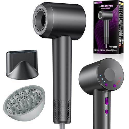 DMTIVMG Asciugacapelli Ionico 1600W Phon Capelli Professionale 4 Temperature 3 Velocità del Vento 150000 RPM Motore Senza Spazzole Tasto Aria Fredda Controllo della Temperatura 2 Accessori Magnetici