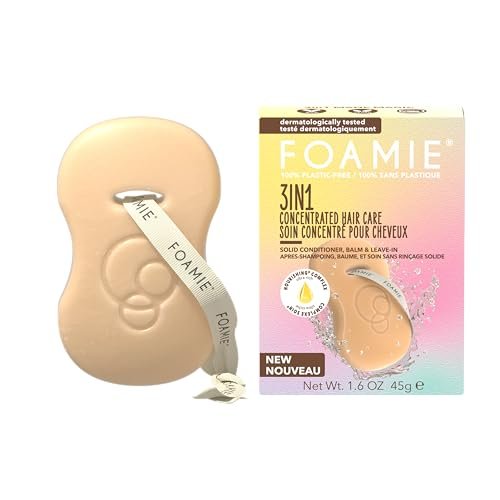 Foamie Balsamo Solido 3 in 1 Mane Magic - Cura dei capelli secchi e danneggiati, con aloe vera e proteine d'avena, risciacquo, balsamo e foglie vegan, 0% plastica