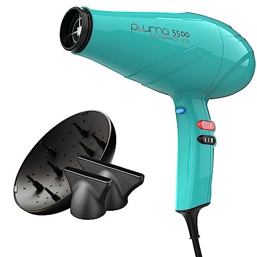 GA.MA Italy Professional, Asciugacapelli Pluma 5500 Endurance Ion, Phon Professionale con Motore AC Italiano da 2400 W, Tecnologia Ion Plus per Capelli Brillanti e Senza Crespo, Color Turchese