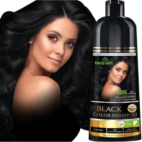 Herbishh Hair Color Shampoo for Gray Hair–Natural Hair Dye Shampoo–Colors Hair in Minutes – Long-lasting color– 500 Ml – 3-In-1 Hair Color – Ammonia-Free | Herbishh (Black)