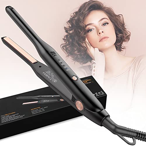 HyAdierTech 2in1 Mini Piastre per Capelli Corti in Ceramica, Mini Piastra per Capelli Corti, Portatile, Temperatura Regolabile 150℃-210℃, Doppia Tensione, Adatta per Uomini e Donne, Nero