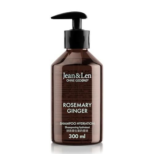 Jean & Len Rosemary & Ginger Shampoo, per capelli secchi e fragili, con complesso idratante, profumo fresco e speziato di rosmarino e zenzero, senza parabeni e siliconi, 300 ml