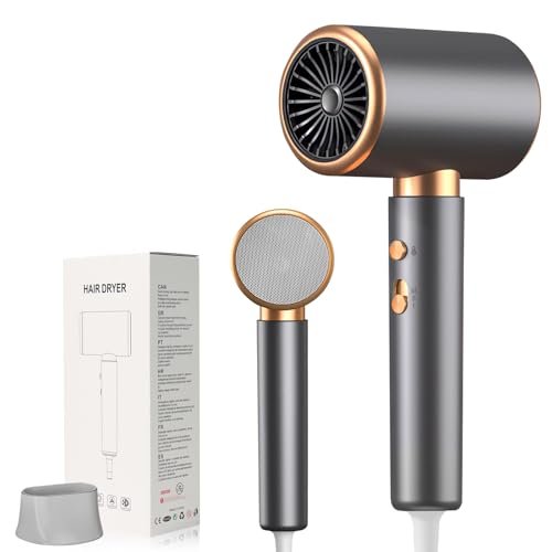 Journeyside Asciugacapelli Ionico 2000W, Asciugacapelli Professionale 2 Velocità/2 Temperatura+Modalità aria Fredda, Hair Dryer con Concentratore per Asciugatura Rapida, Grigio
