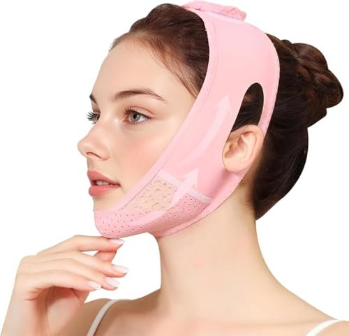 Maschere Riutilizzabili a V, Doppio Mento Maschera Viso Snellente, Fascia per il lifting del viso per il dimagrimento, Maschera lifting doppio mento, Cintura per il Sollevamento?Rosa?