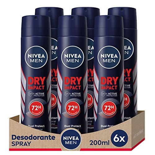 NIVEA MEN - Deodorante Anti-Traspirante Dry Impact, Senza Profumazione, Nebulizzatore, 6 x 200 ml